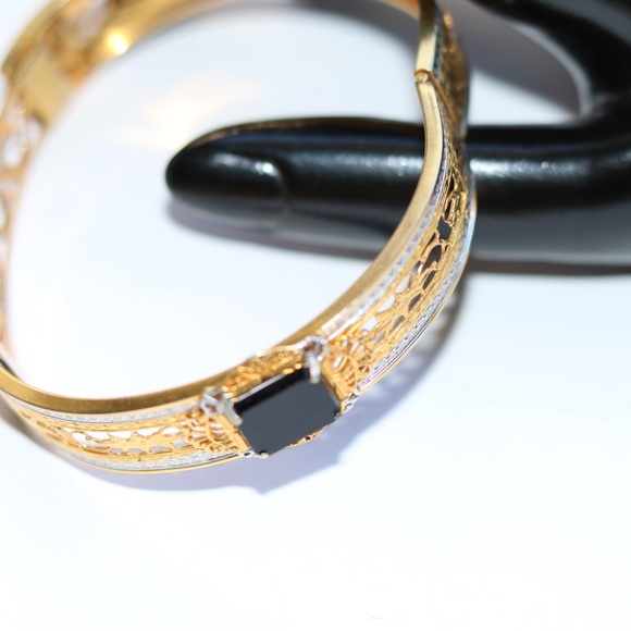 Antique  Filigree Gemstone Hinged Bracelet - Picture 2 of 3